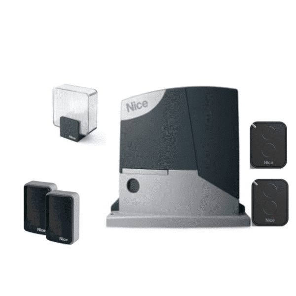 Kit automatizare poartă culisantă Nice Road 400 cu motor, fotocelule, telecomenzi și lampă de semnalizare