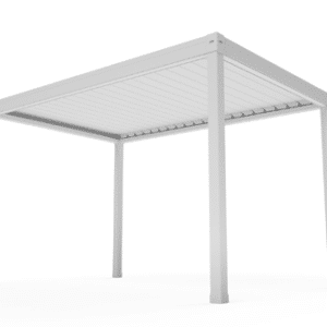 Model 3D pergolă de sine stătătoare EurosanDOOR, structură modernă din aluminiu cu lamele orientabile și design modular pentru grădini sau terase.